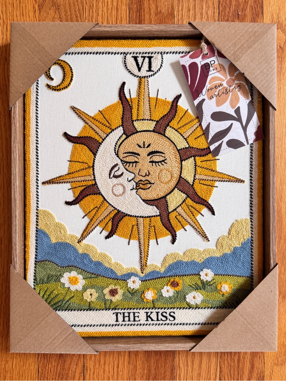 The Kiss Embroidered Sun & Moon Wall Art - 12”x15”